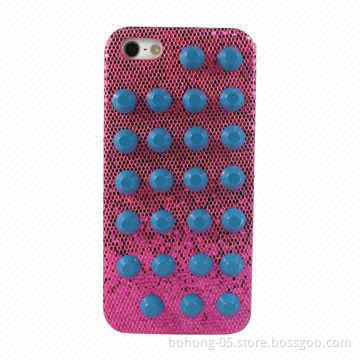 Cases for iPhone 5, Made of PC, All Packages Put Rivets (Glitter) That Stick a Skin
